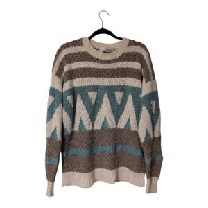 John Ashford Vintage Cream/Teal Hand Knit Sweater